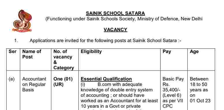 Sainik School Recruitment 2023 