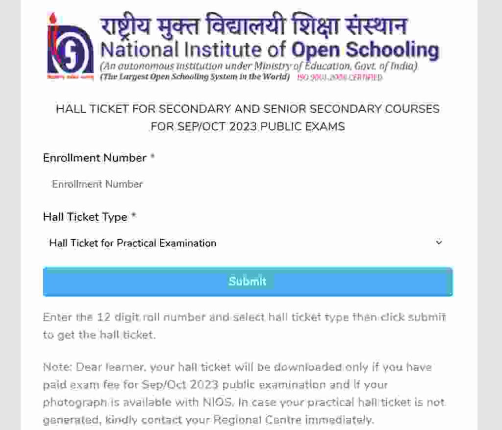 NIOS Admit Card