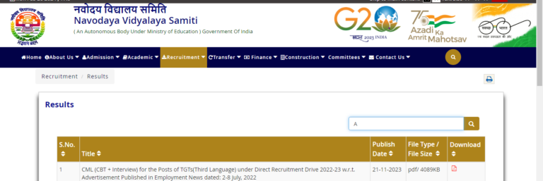 Navodaya Vidyalaya Class 6 Result 2024