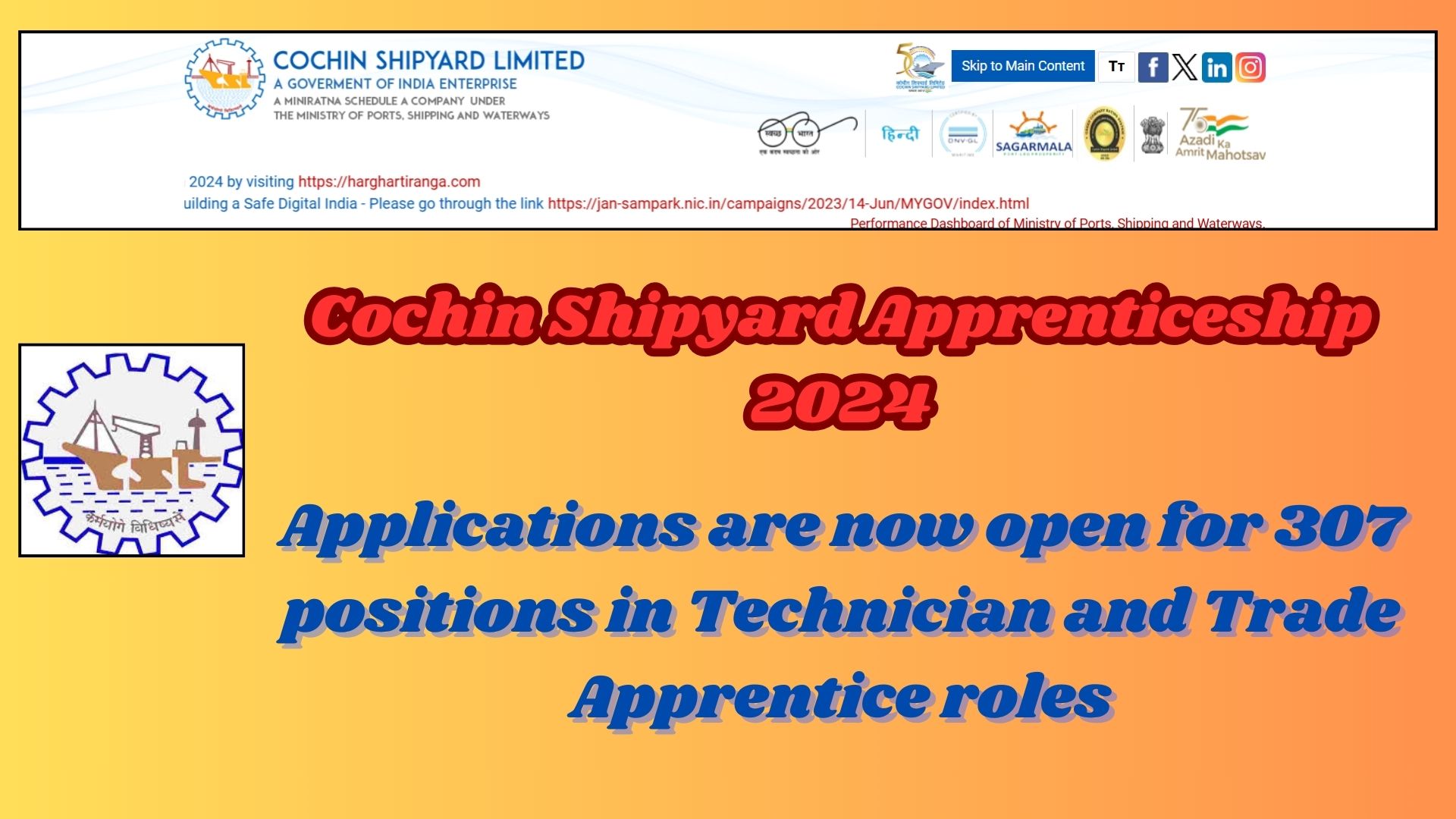 Cochin Shipyard Apprenticeship 2024 Application Open
