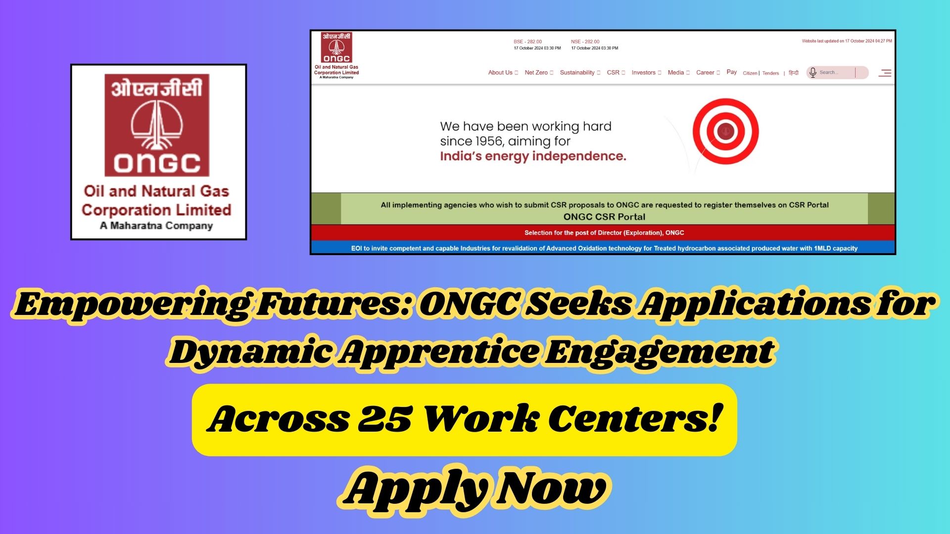 ONGC Apprenticeship 2024 opportunities across various trades and work centers