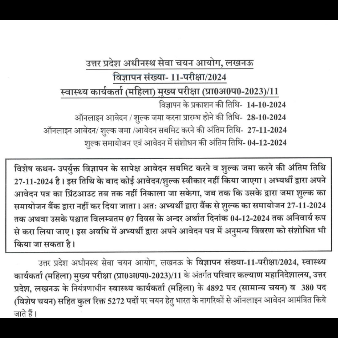 UPSSSC ANM Recruitment 2024 for Female Health Worker opportunities